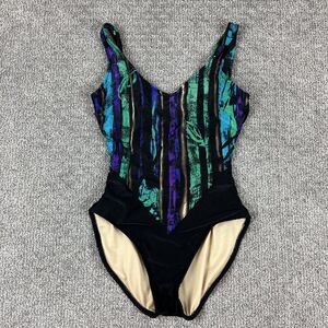Vintage Slimsuit Swimsuit Womens 10 V Neck One Piece Made USA 90s